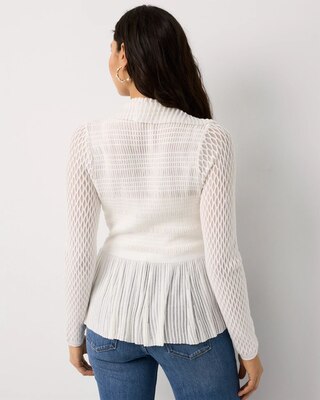 Petite Long Sleeve Pointelle Peplum Cardigan | White House Black